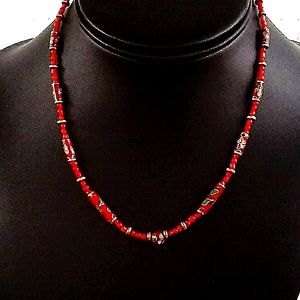 VINTAGE 14k GF Chinese Cloisonné Red Coral Choker